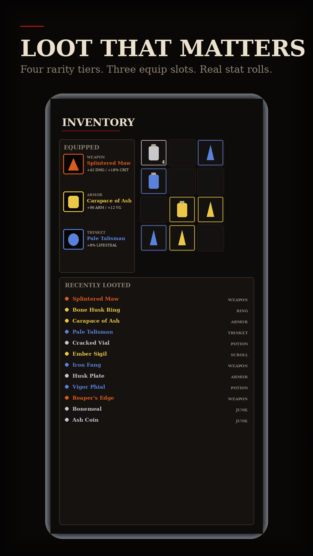 Inventory with rarity-colored items